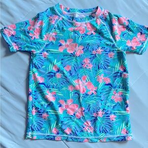 Girls 12/14 NWOT tropical floral print Ocean Gear swim shirt rash guard